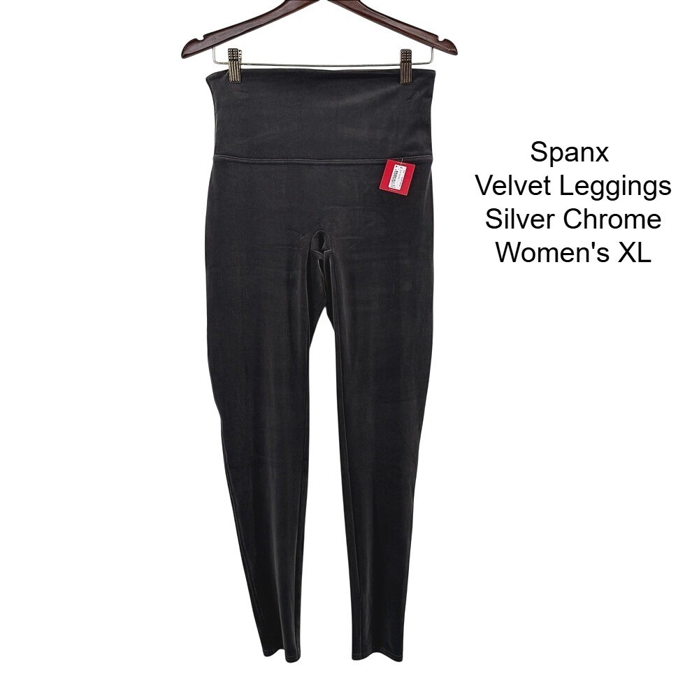 NWT Spanx Velvet Leggings Silver Chrome Grey High‎ Waisted Shaping 2070 XL